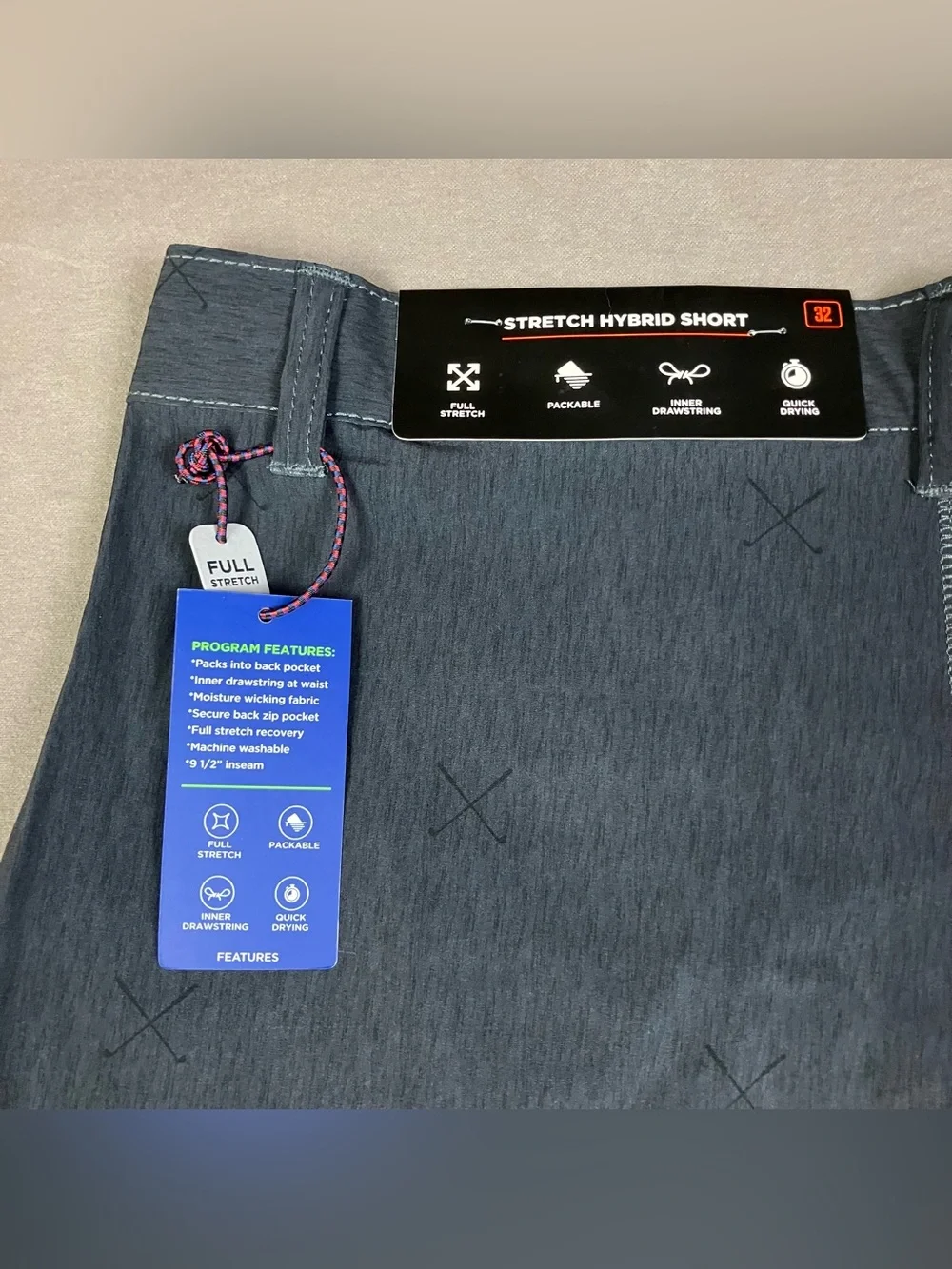 Hawke & Co. Men’s Size 32 Stretch Hybrid Performance Shorts Gray Clubs NWT!